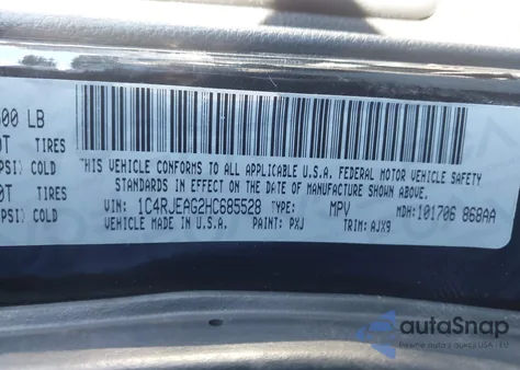 2017 Jeep Grand Cherokee 75Th Anniversary Edition 4X2 z USA, uszkodzony, nr VIN 1C4RJEAG2HC685528